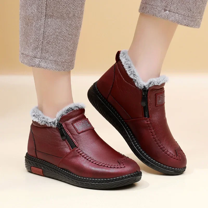 Keep Warm Fur Leather Sneakers for Women Winter Plush Ankle Boots Comfort Casual Furry Sneakers Shoes Woman