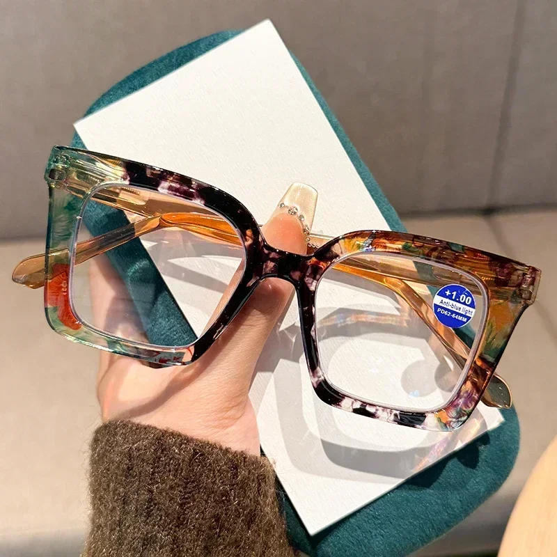 Neue Mode Großen Rahmen Farbige frauen Presbyopie Brille HD Multi Farbe Vielseitig Langlebig Unisex Anti Blaues Licht Gläser – Detail 1