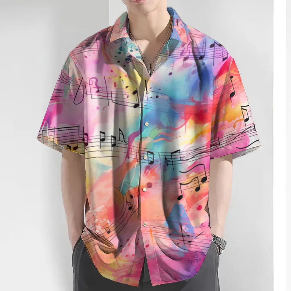 New Men's Shirt 3d Colorful Note Printed Hawaiian Shirts For Men's Fashion Casual Man Clothing Oversized Short Sleeve Shirt Tops