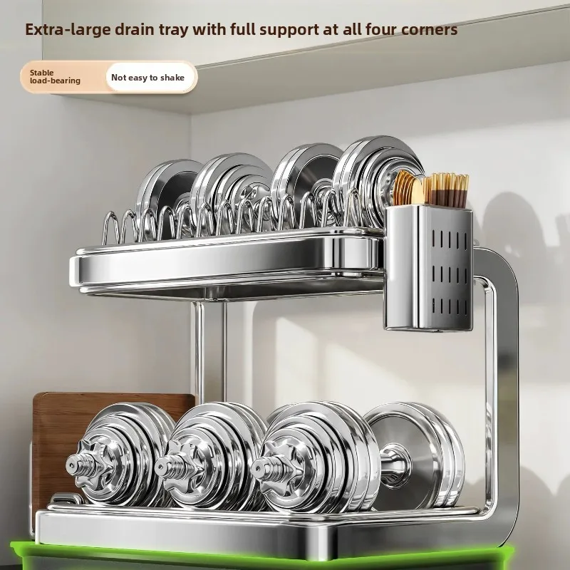 Stainless Steel Dish Drying Rack Adjustable Kitchen Plates Organizer with Drainboard Over Sink Plate Drainer Storage Organizer