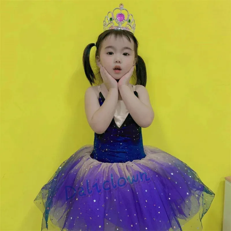 Costume de danse scintillant Bing pour enfants, robe de Ballet pour filles, jupe Tutu, rouge et bleu, robe de princesse féerique, ballerine, justaucorps