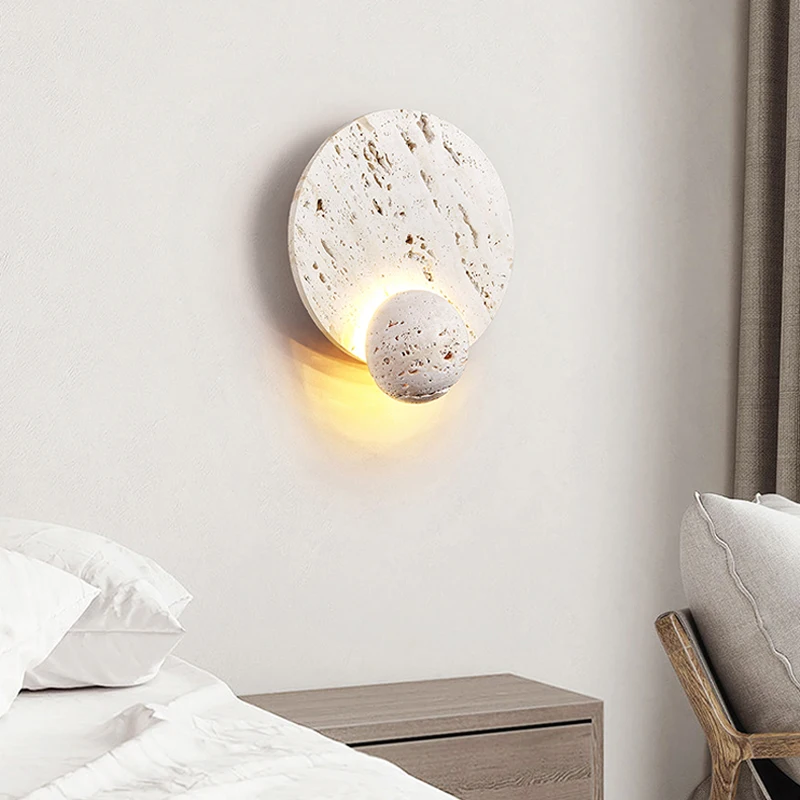 New Type Natural White Cave Stone Creative Design Disk Wall Lamp Modern Simple Room Living Room Background Decoration Led Lights