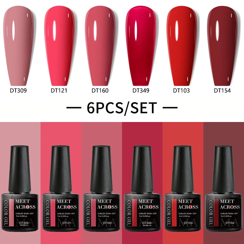 6-teiliges rotes Gel-Nagellack-Set, klassische weinrote burgunderrote weinbraune Farbtöne, UV-LED-Nagelkunst-Lack-Set für Frauen und Mädchen, Maniküre-DIY