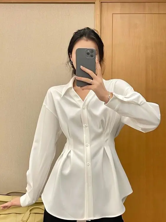

Женская приталенная рубашка с длинным рукавом и V-образным вырезом, дышащая, влагоотводящая, для повседневной носки, с эффектом похудения