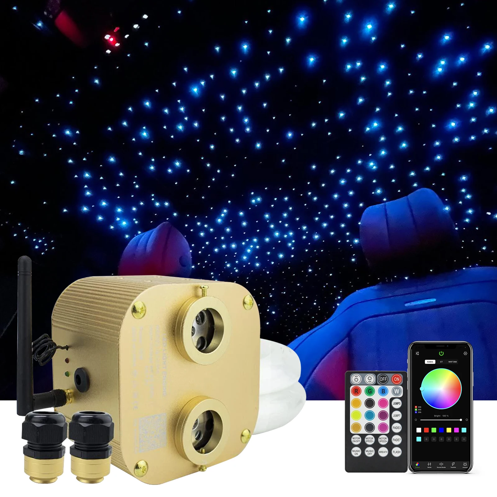 20W Twinkle Starry Sky Ceiling Double Heads Car roof star Light APP Music Control RGBW Car interior Decoration Fiber Optic Light