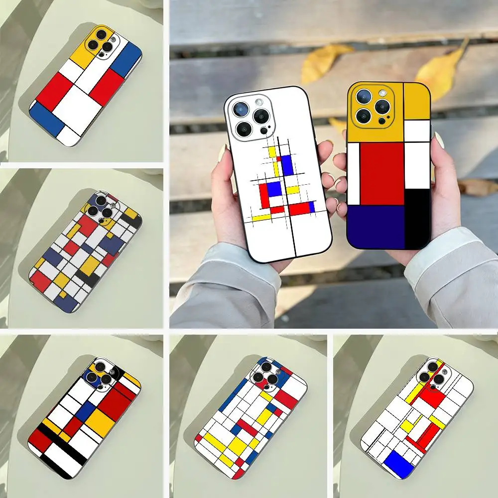 

Art Pattern A-Abstract Piet Mondrian Phone Case For iPhone 17,16,15,14,13,12,Pro Max, Lightweight and practical Soft Black Cover