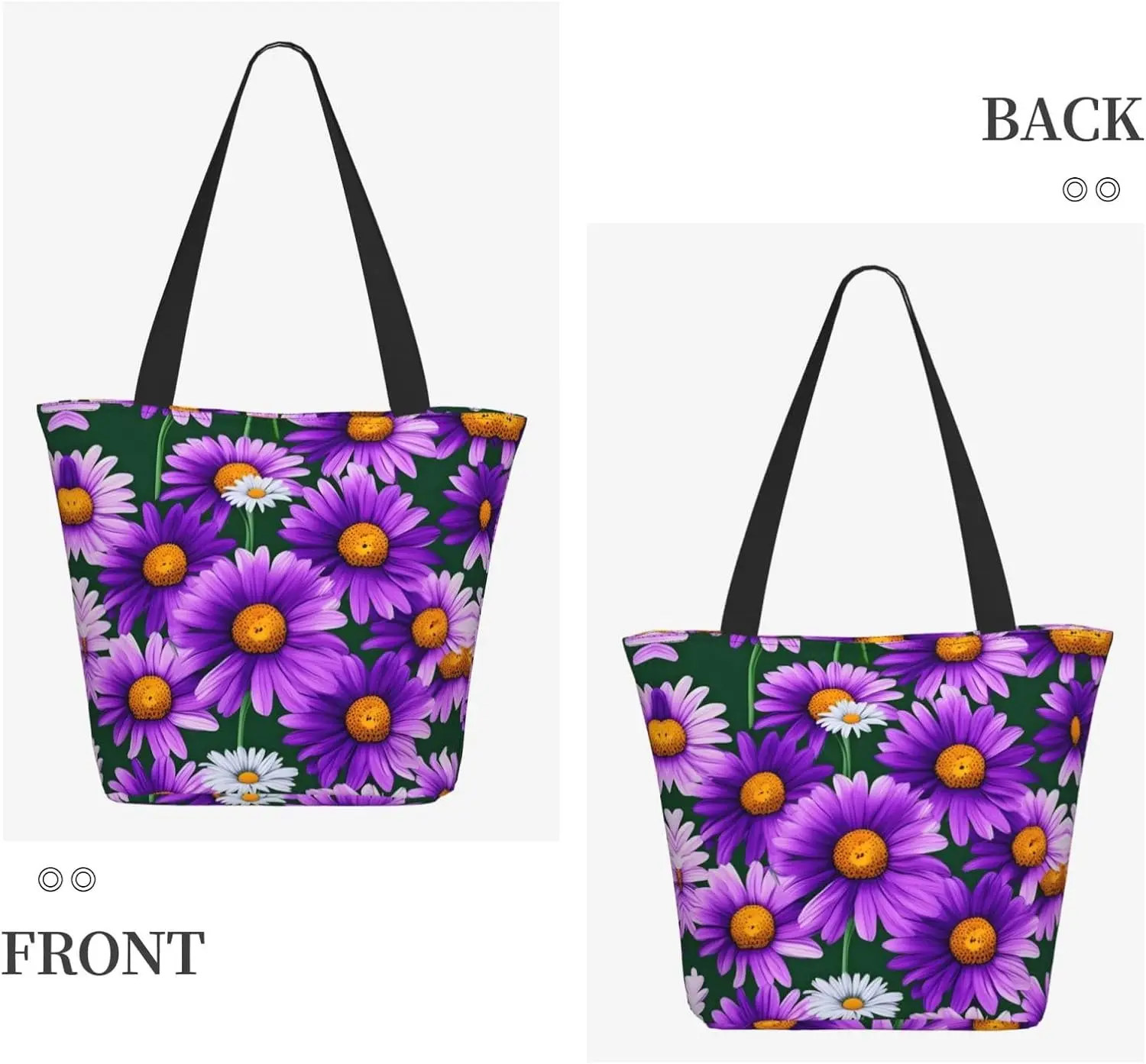 Purple Daisy Tote Bag with Zipper for Women Inside Mesh Pocket Heavy Duty Casual Anti-water Cloth Shoulder Handbag Outdoors