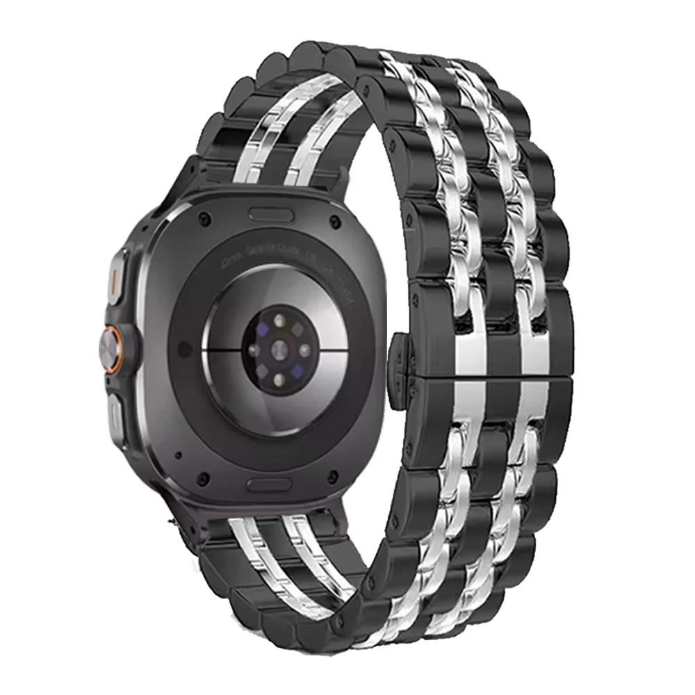 حزام من الفولاذ المقاوم للصدأ لساعة سامسونج جالاكسي الترا (2025) 47 ملم سوار معدني فاخر لساعة جالاكسي 8/8 كلاسيك 40/44/46 ملم