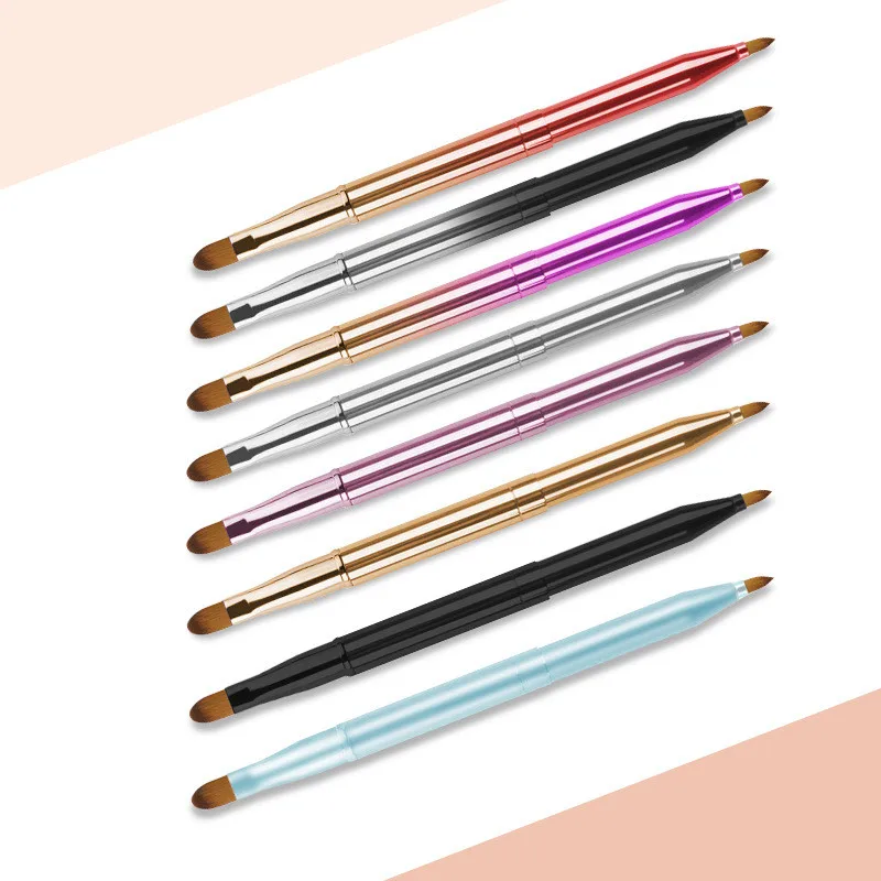 Free Private Label Lip Makeup Brush Pen Metal Handle Cosmetic Lipgloss Lipstick Concealer Brushes Portable Protect Cap 30pcs