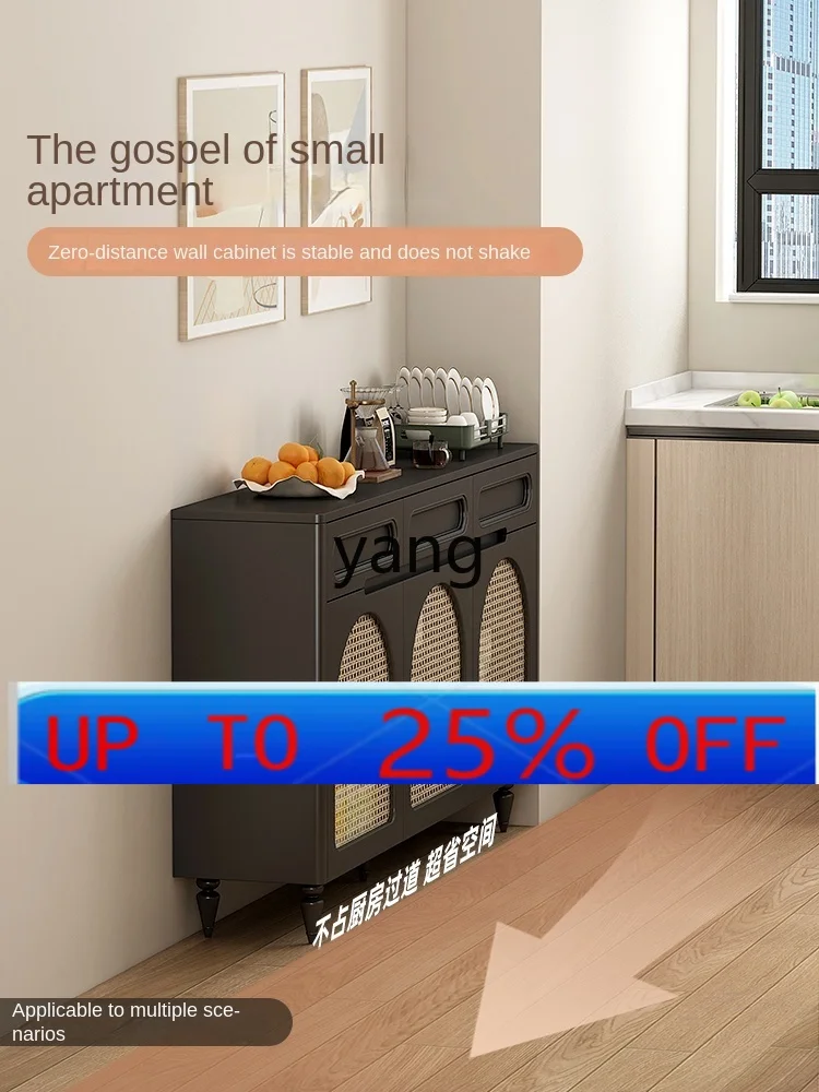 

LMMHousehold Kitchen Storage Cabinet Solid Wood Rattan Storage Cabinet with Door Black