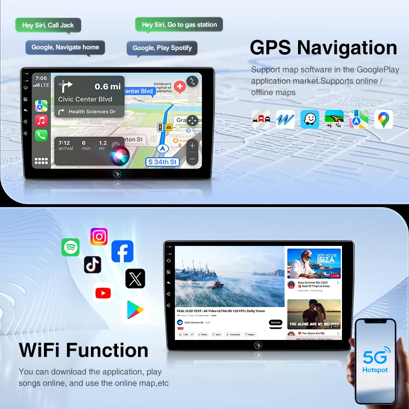 Radio para coche Ainavi Android con Carplay inalámbrico, navegación GPS para Volkswagen VW Golf 4 Jetta MK4, Android Auto, reproductor multimedia 4G para coche, SWC, BT5.0, HD IPS, salida HDMI, MP5, FM, AM, RDS, giroscopio, autorradio 2 DIN. 2