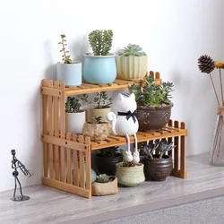 Indoor Plants Holder Wood Shelf Household Plant Shelf Desktop Storage Rack Bamboo Flower Display Stand Rack Flower Pot Shelves