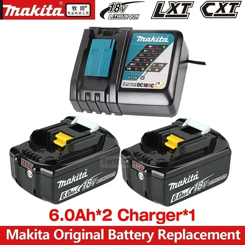 

Genuine Makita 18V 6Ah Rechargeable Power Tools Battery 18V makita with LED Li-ion Replacement LXT BL1860B BL1860 BL1850 Charger