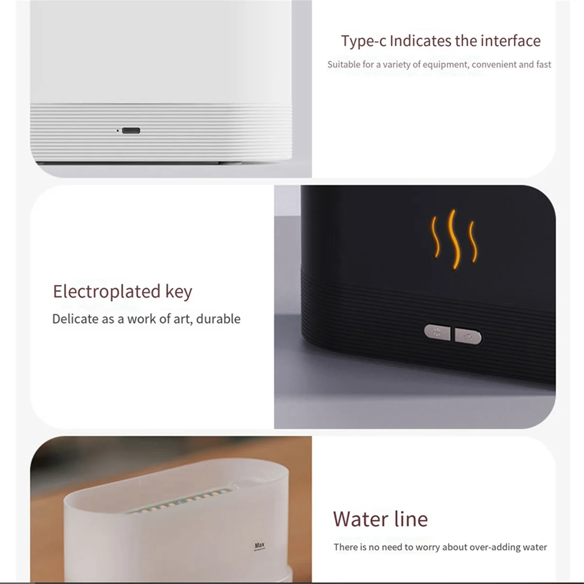 Difusor de óleo essencial umidificador, umidificador com difusor de umidificador de luz de chama de 7 cores