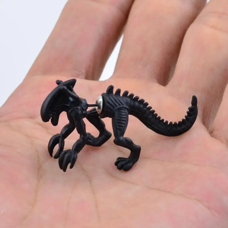 1 Pair Cool Alien Earrings Black Enamel Stud Earrings For Women Animal Piercing Ear 3D Scary Dinosaur Earrings Jewelry Gifts