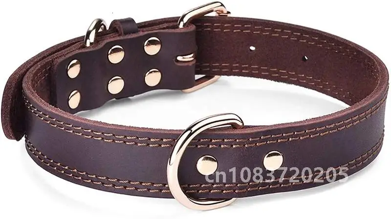 Benepaw Quality Genuine Leather Dog Collar Durable Vintage Heavy-duty Rustproof Double D-Ring Pet Collar For Medium Large Dogs