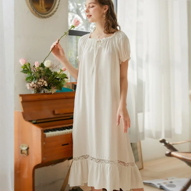 chemises-de-nuit-d'ete-en-coton-et-dentelle-pour-femmes-manches-courtes-coupe-ample-pyjama-long-de-style-princesse-mignon-pour-le-confort-de-la-maison