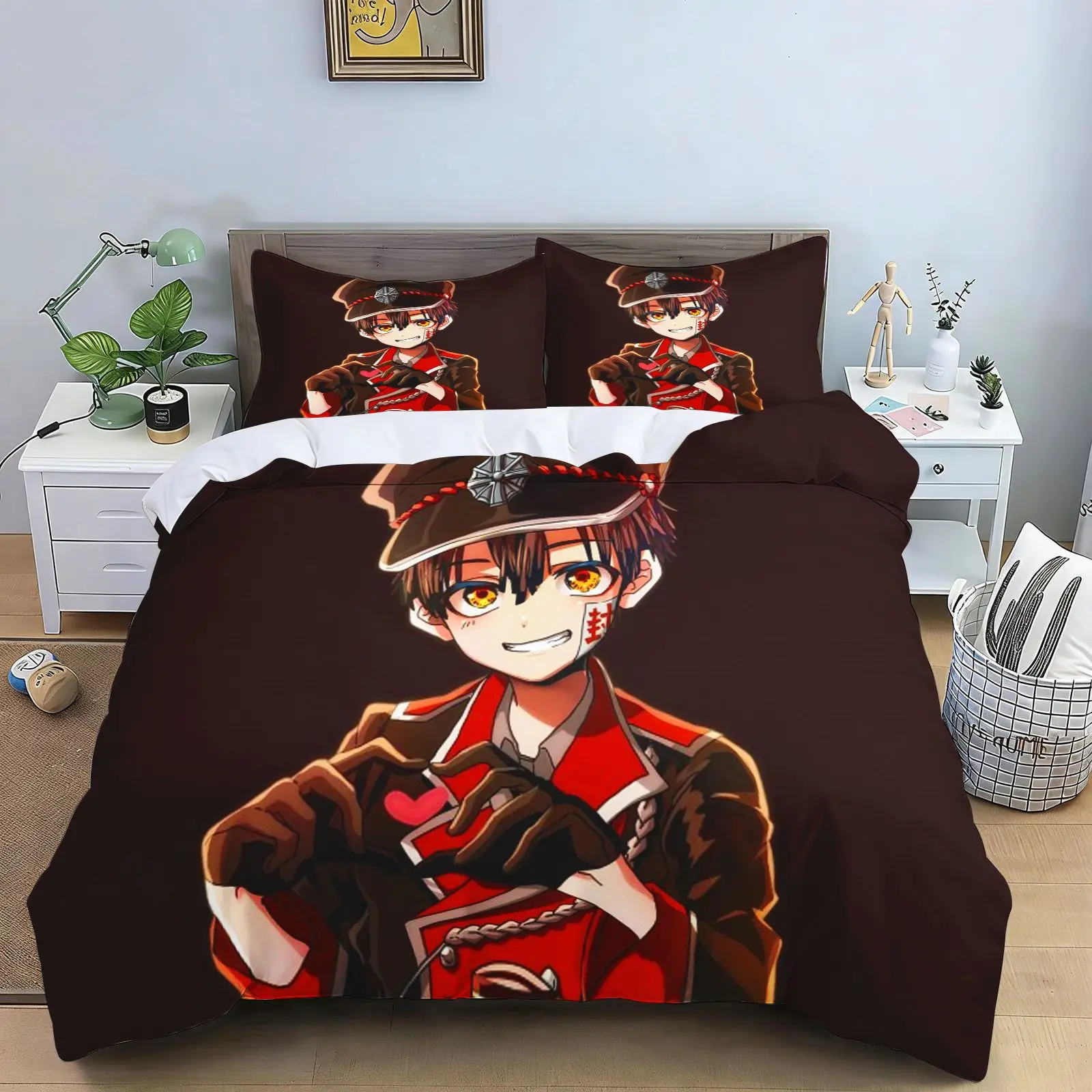 Jibaku Shounen Hanako‑kun Bed Linen Set Cute Anime Character Duvet Cover Pillowcase 2‑3Pcs Soft Bedding For Youth Bedroom Decor