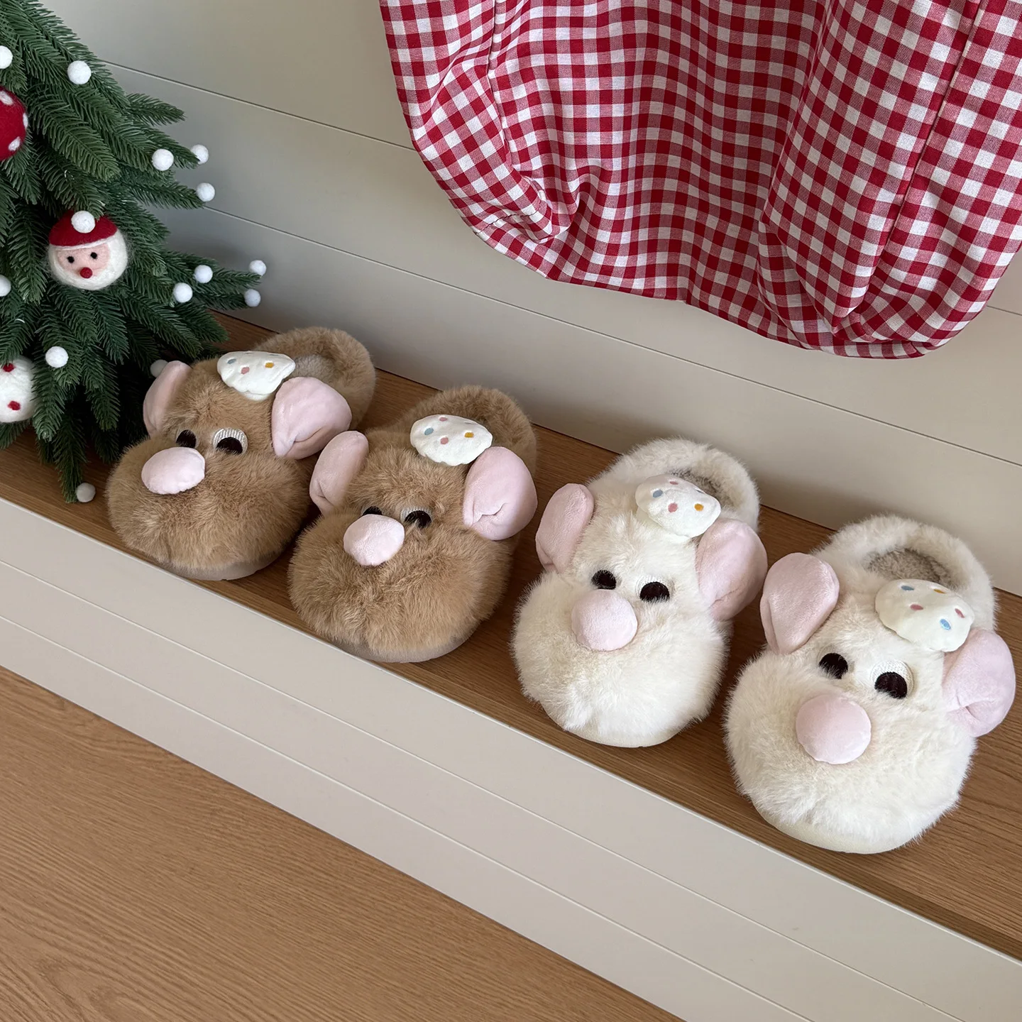 2026 New Autumn Winter Cute Little Mouse Plush Slippers For Women Warm Anti Slip Fuzzy Home Shoes Lovely Couple Cotton Slippers
