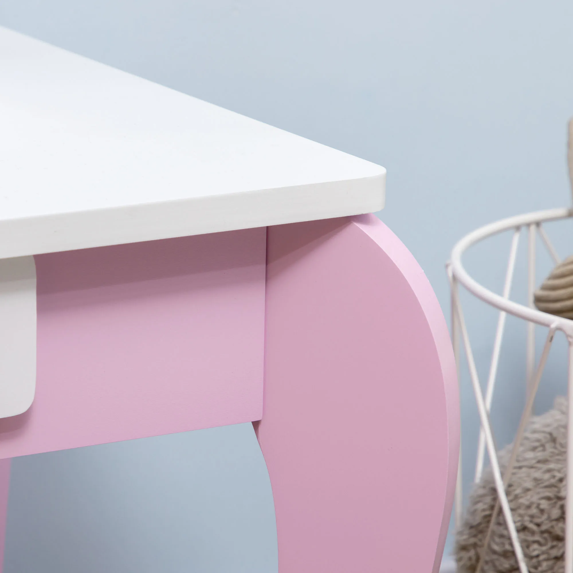 ZONEKIZ Kids Dressing Table, Kids Vanity Set, Girl Makeup Desk w/ Mirror, Stool, Drawer, for Ages 3-6 Years - Pink