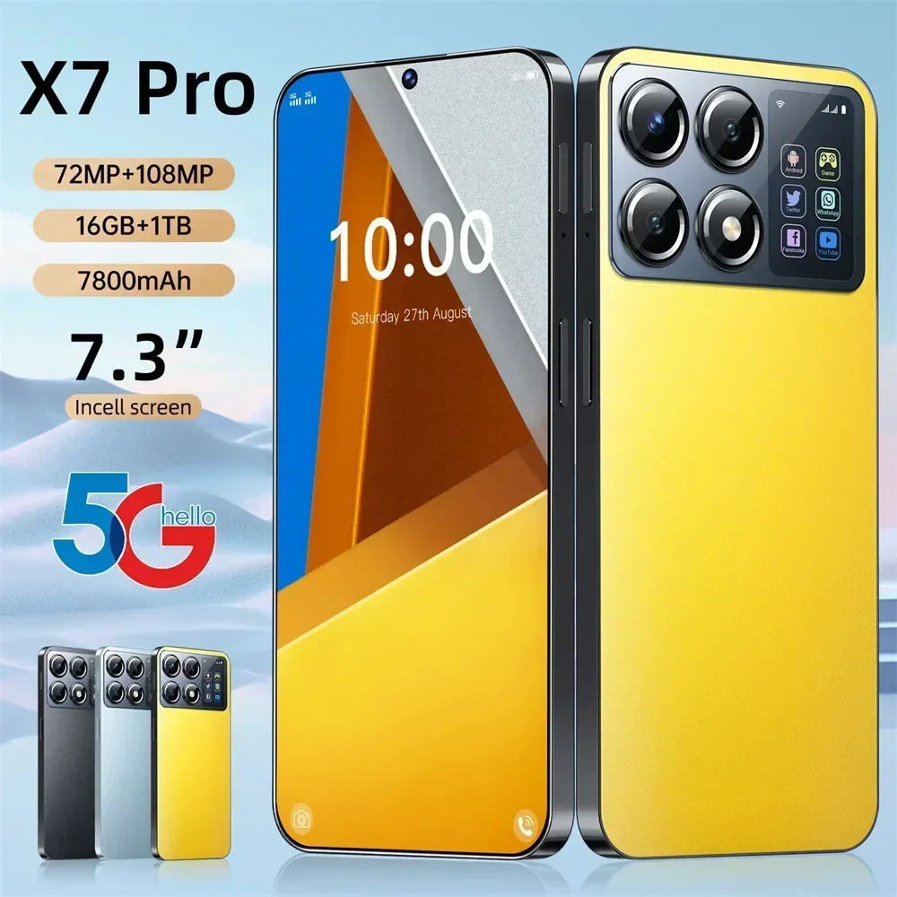 Global version X7 Pro 5G Original Smartphone 7.3 Inch Full Screen 7800mAh Dual Standby Face Recognition Android Unlock Phone