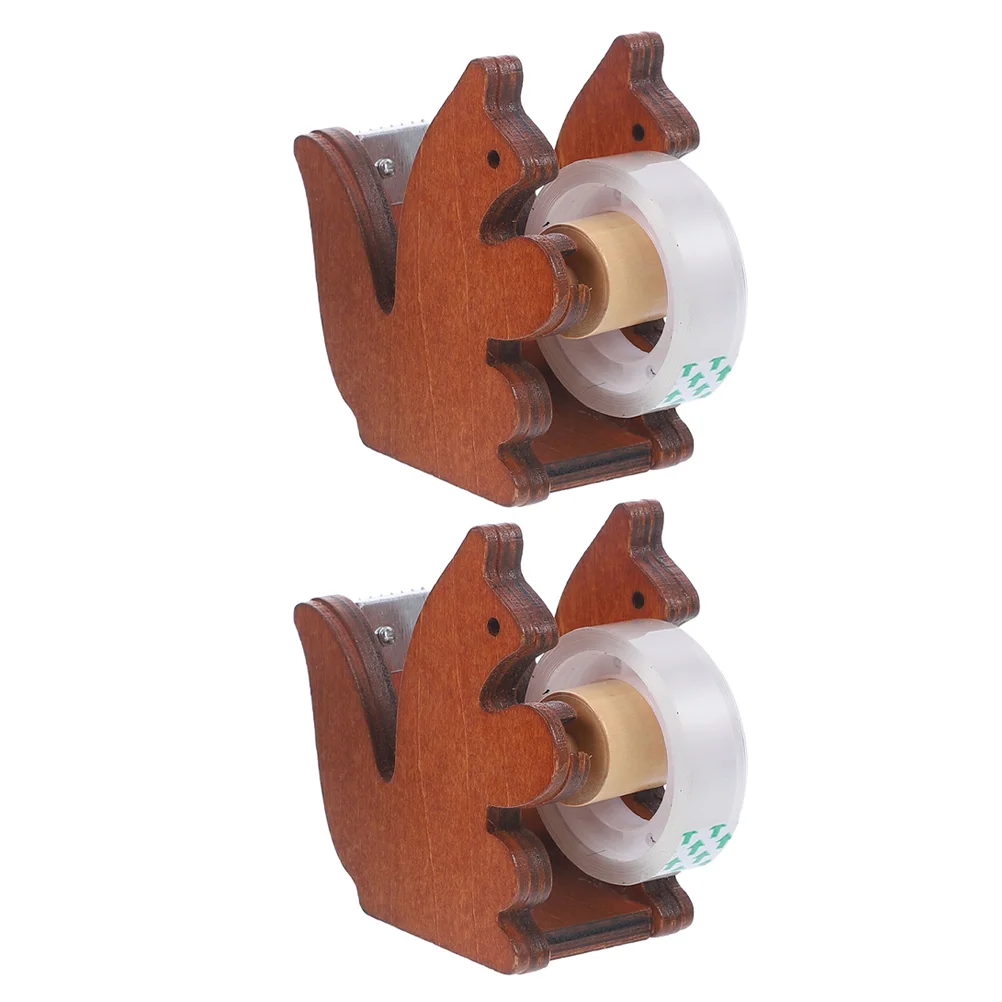 

2 Pcs Cartoon Animal Tape Dispenser Adorable Squirrel Wood Desktop Holder Office School Family Scrapbooking