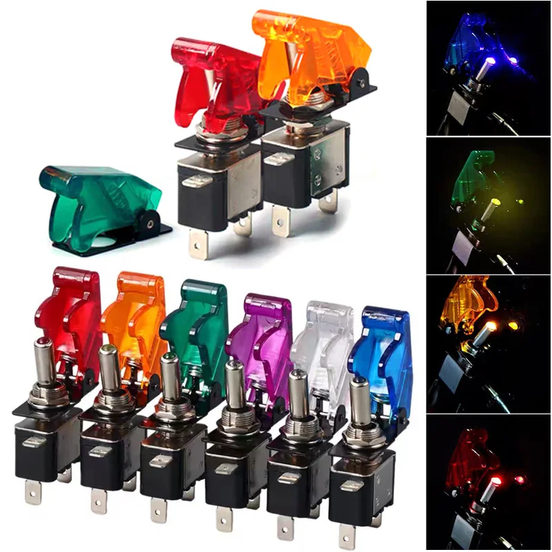 

Auto Car Boat Truck Illuminated Led Toggle Switch ON OFF With Safety Aircraft Flip Up Cover Guard 12V20A transparent