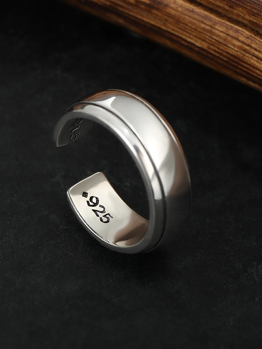 Punk simple ancient style smooth opening ring High sense ring for men and women 925 sterling silver hand jewelry