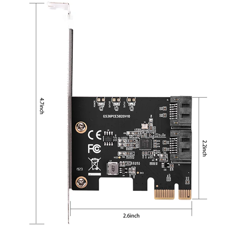 Carte Contrôleur Non Raid PCIe 3.1, Puce Jmb 3.0, 2 Ports, 6G SATA III 582