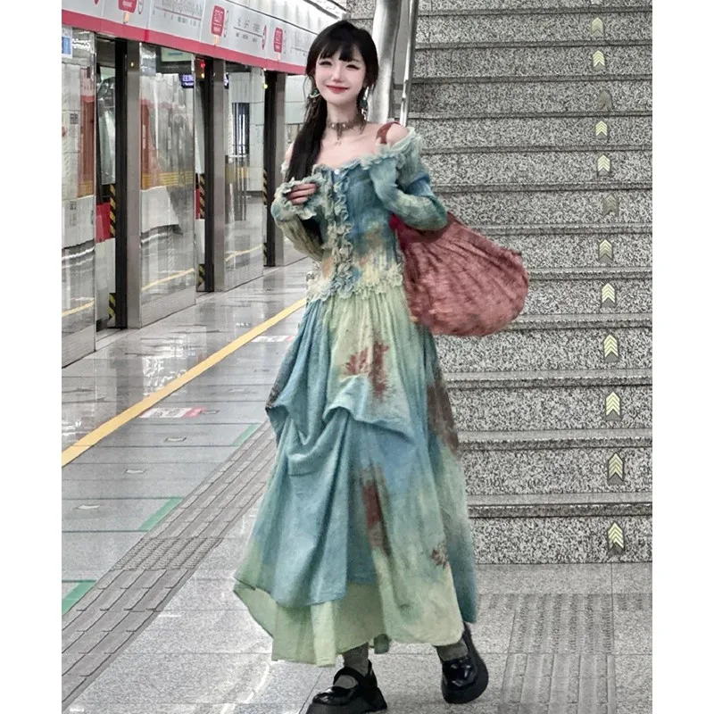 New Chinese Style Botanical  Blooming Exquisite Knitted Bottoming Shirt Long-Sleeved Top Special-Interest Design Loose Skirt