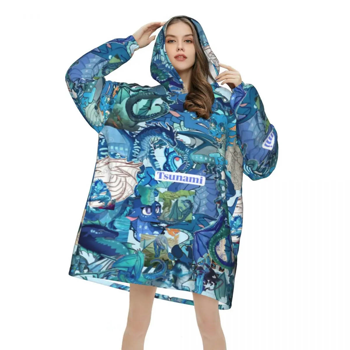 Wing Of Fire Dragon Oversized Blanket Hoodie Sweatshirt Long Fleece Hooded Wearable Blanket with Large Pocket for Women Men
