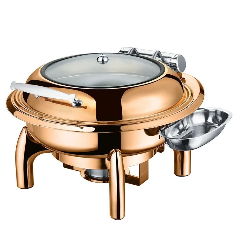 6 Liter Luxury Gold Plated Hotel Used Stainless Steel Hydraulic Induction Chafing Dish Buffet Food Warmer for Dubai