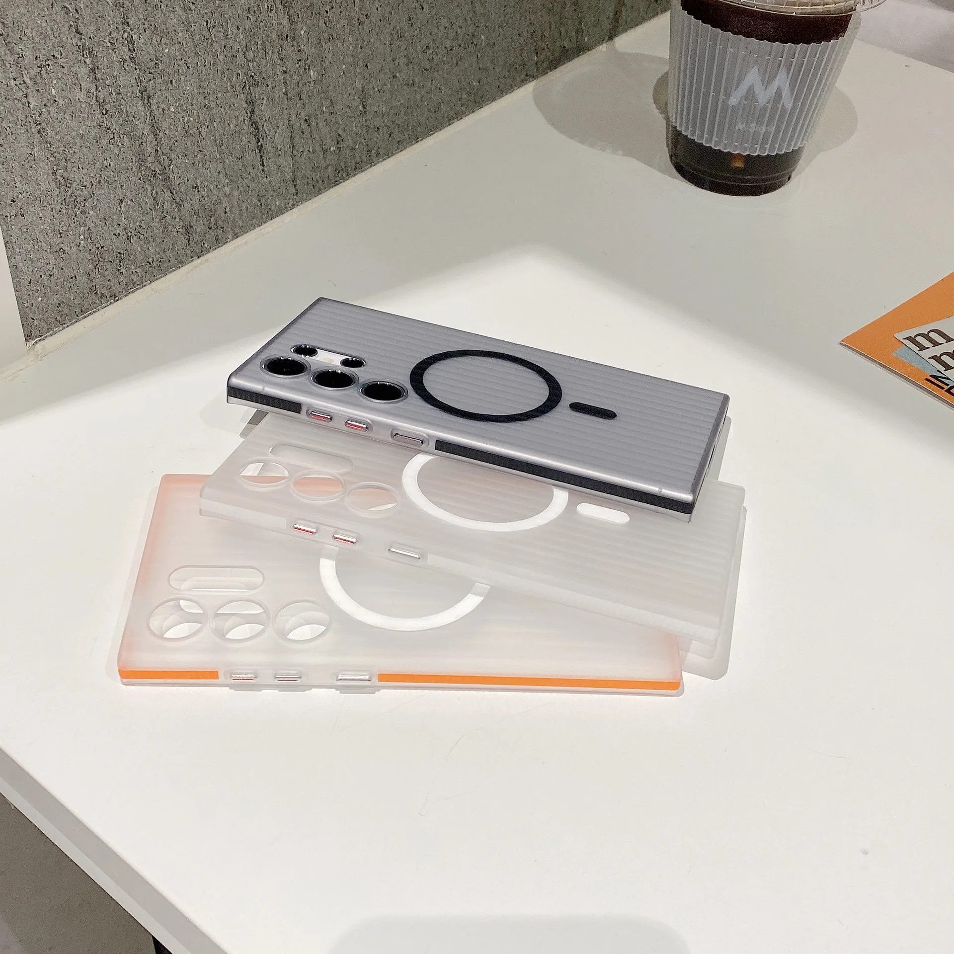 Magnetic Case for Samsung S25 Ultra Anti-Slip Rippled Sides Matte Shockproof Cover for S24 Ultra S25 Plus S24 Plus Case