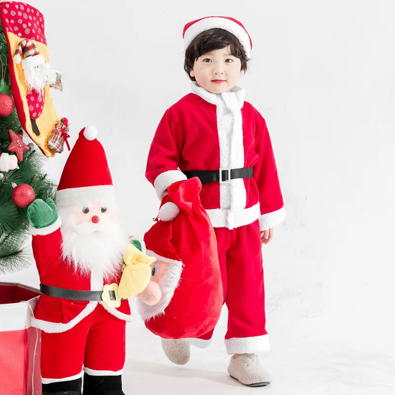 Kids Christmas Cosplay Costume Boys Girls Santa Claus Outfit Toddler Baby Red Xmas Clothes New Year Party Performance Dress Suit