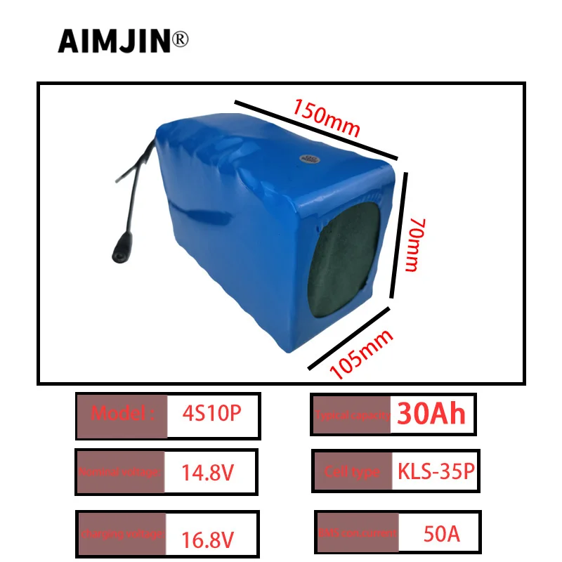 

Литиевая батарея для интеллектуального робота-инвертора, высокомощное оборудование, 50A BMS, 4S10P, 30000 мАч, 444Wh, 14,8 в