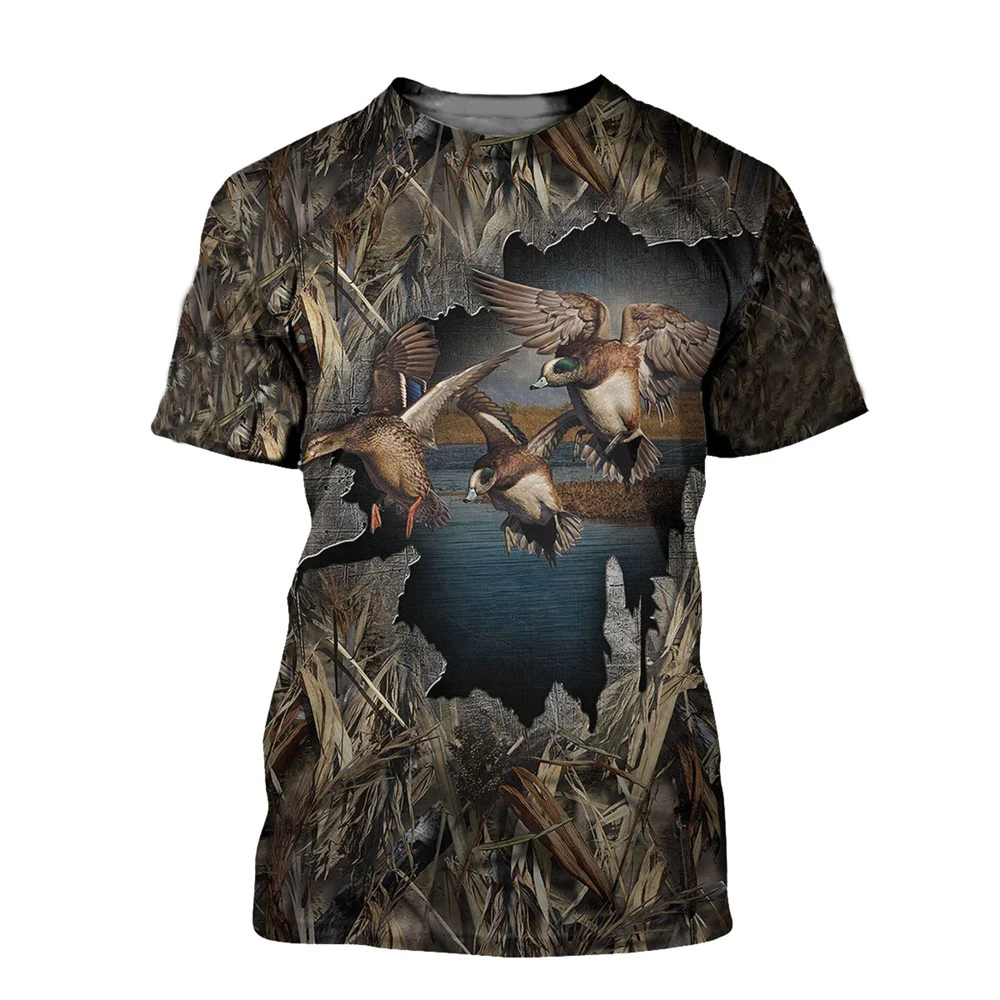 Hunting Camouflage Duck 3D Printing T-shirt Men\'s Summer Fashion Casual Wear Short-sleeved Oversized T-shirt 100-6XL