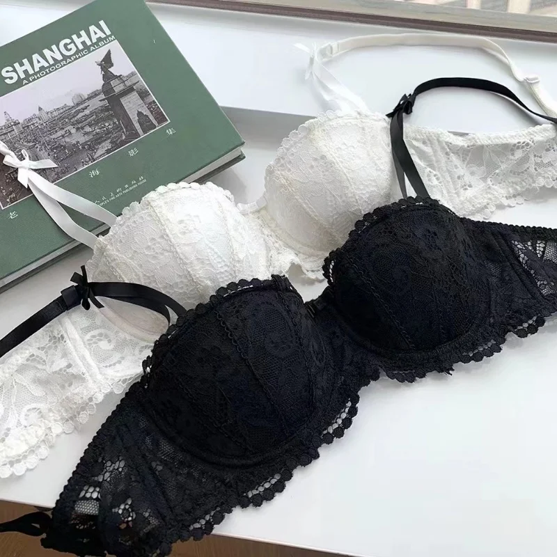 Sexy Lace Half-Cup Ultra-Thin Cotton Bra Comfortable Breathable Push-Up Top Support Anti-Sagging Steel Ring