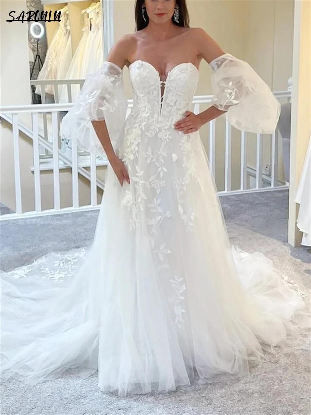 

A-line Lace Apppliques Wedding Dress Off The Shoulder Sweetheart Neckline Bride Dresses Bridal Gown Vestidos De Novia Robe De Ma