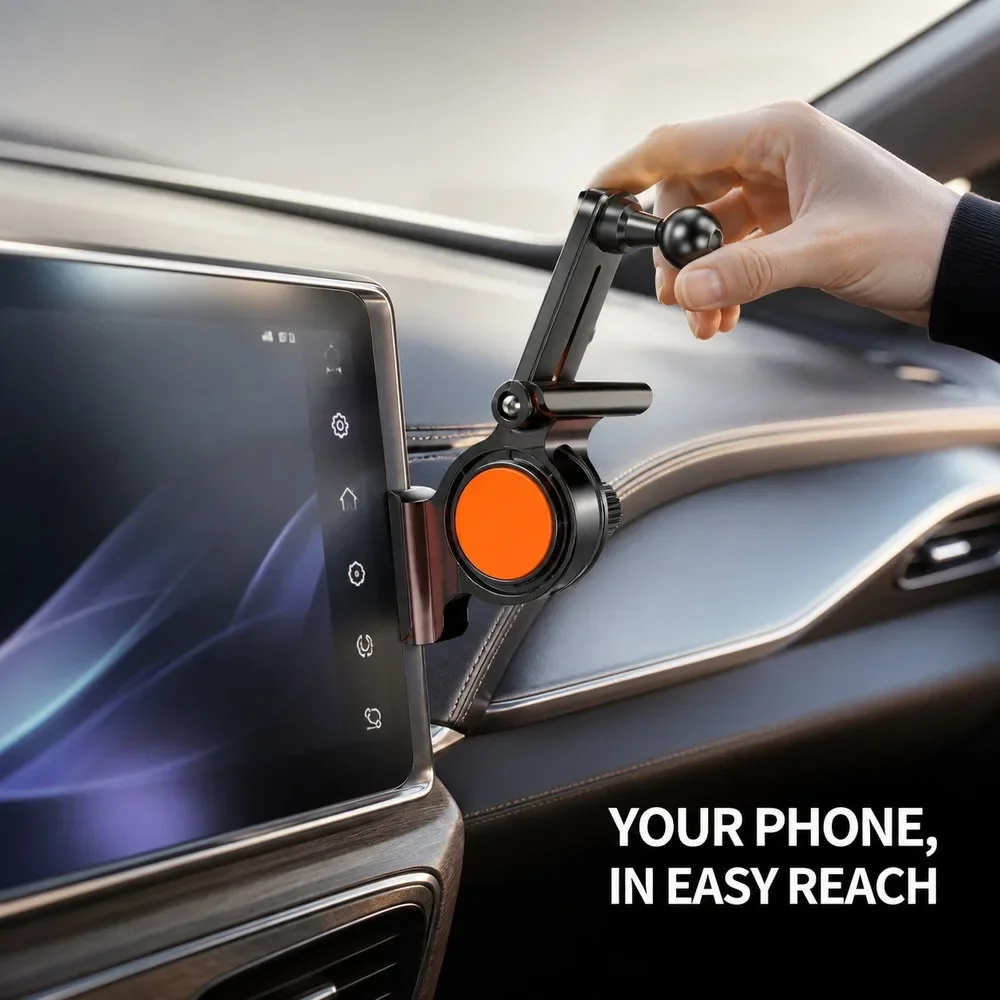 Car Center Screen Phone Mount Base 17Mm Ball Joint No Adhesive Adjustable Clamp For Large Floating Display 06