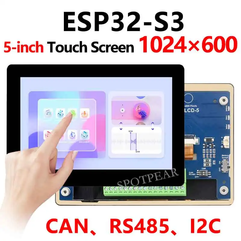 Imagem -02 - Placa do Desenvolvimento com Exposição Capacitiva do Écran Sensível Sensor de Lvgl Hmi Pode Rs485 Esp32 s3 Dentro 1024x600 Lcd b a