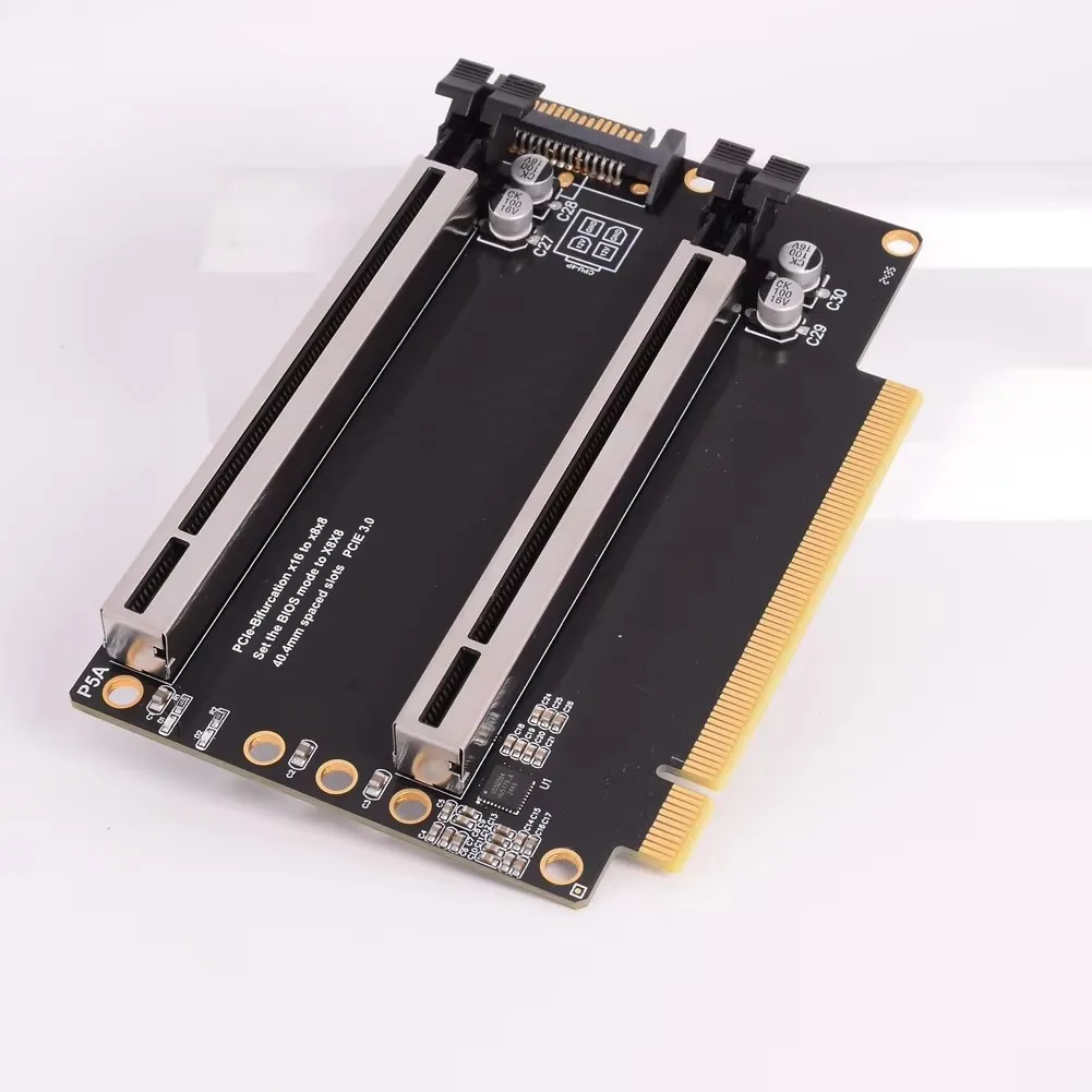 

Карта расширения PCIe 3.0 x16–X8 PCIe-бифуркация Режим Gen3 x16–x8x8, разрешения 40,4 мм с усиленными слотами и повышенным интерфейсом питания SATA