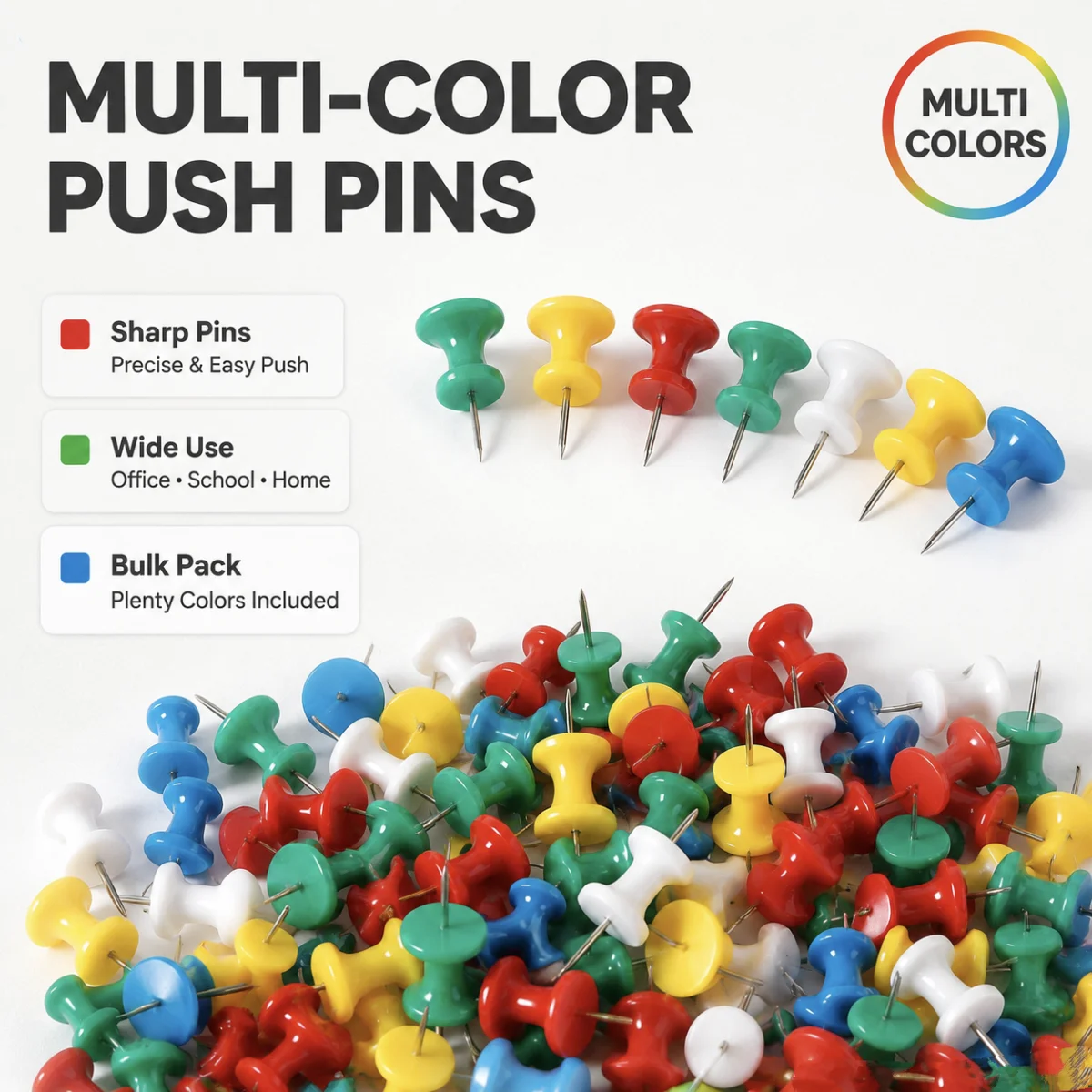 15-100 Pcs Large Size Colored Push Pins Multicolor Plastic Thumbtacks for Cork Board Bulletin Board Office School Stationery