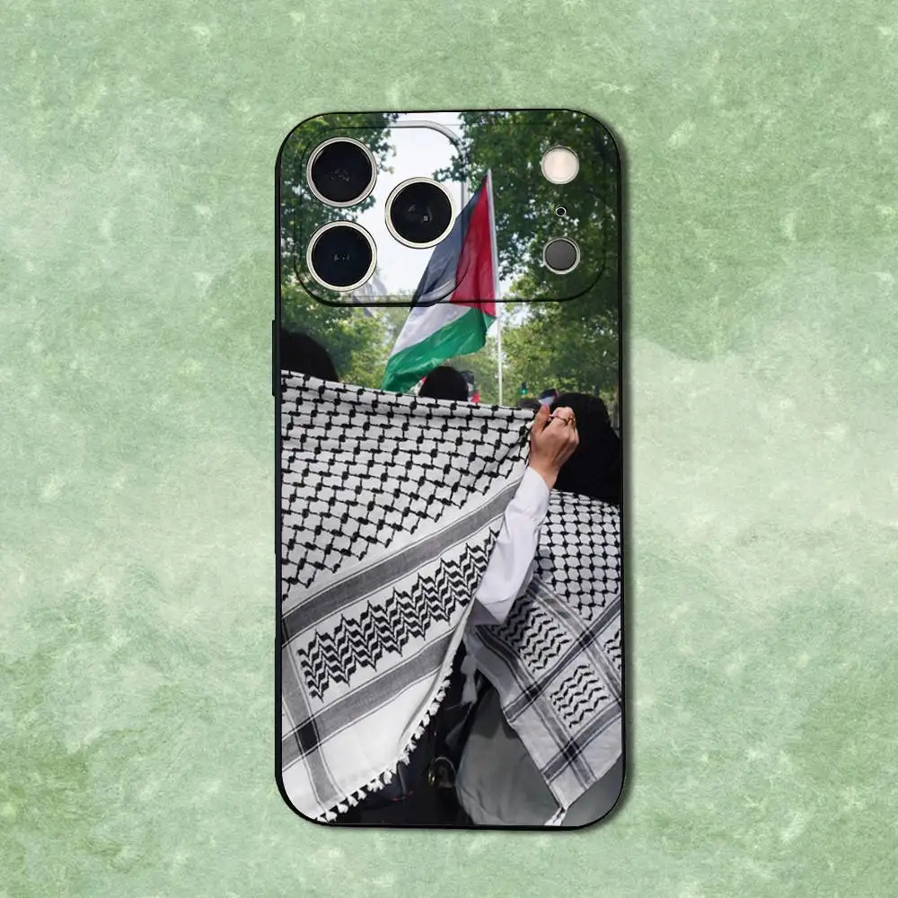 Keffiyeh Hattah coque de téléphone de mode pour iPhone 14,13,17,12,11,16,15,Plus,Pro Max, XS,X,XR,SE,Mini, couverture noire en Silicone souple