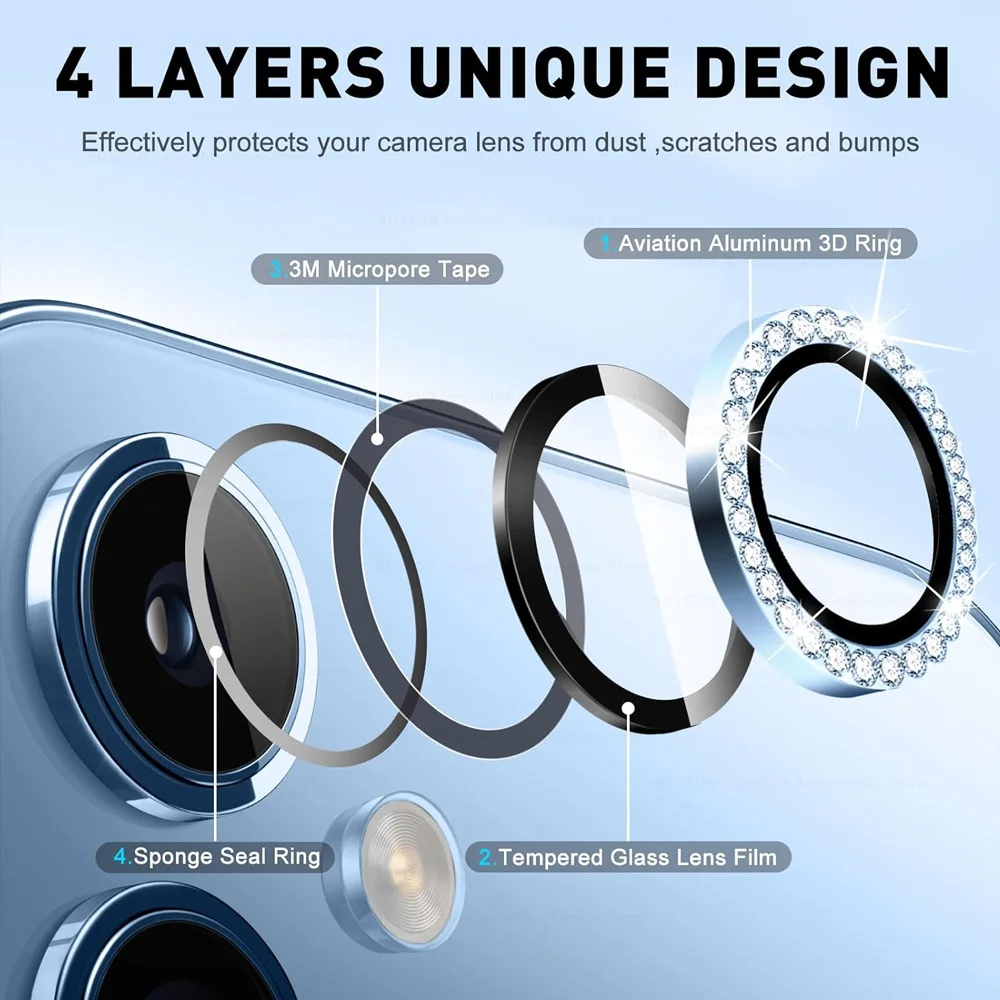 For Samsung Galaxy A16 4G 5G Diamond Camera Lens Protector Shiny Tempered Glass Back Lens Cover Aluminum Metal Ring Galaxy A06