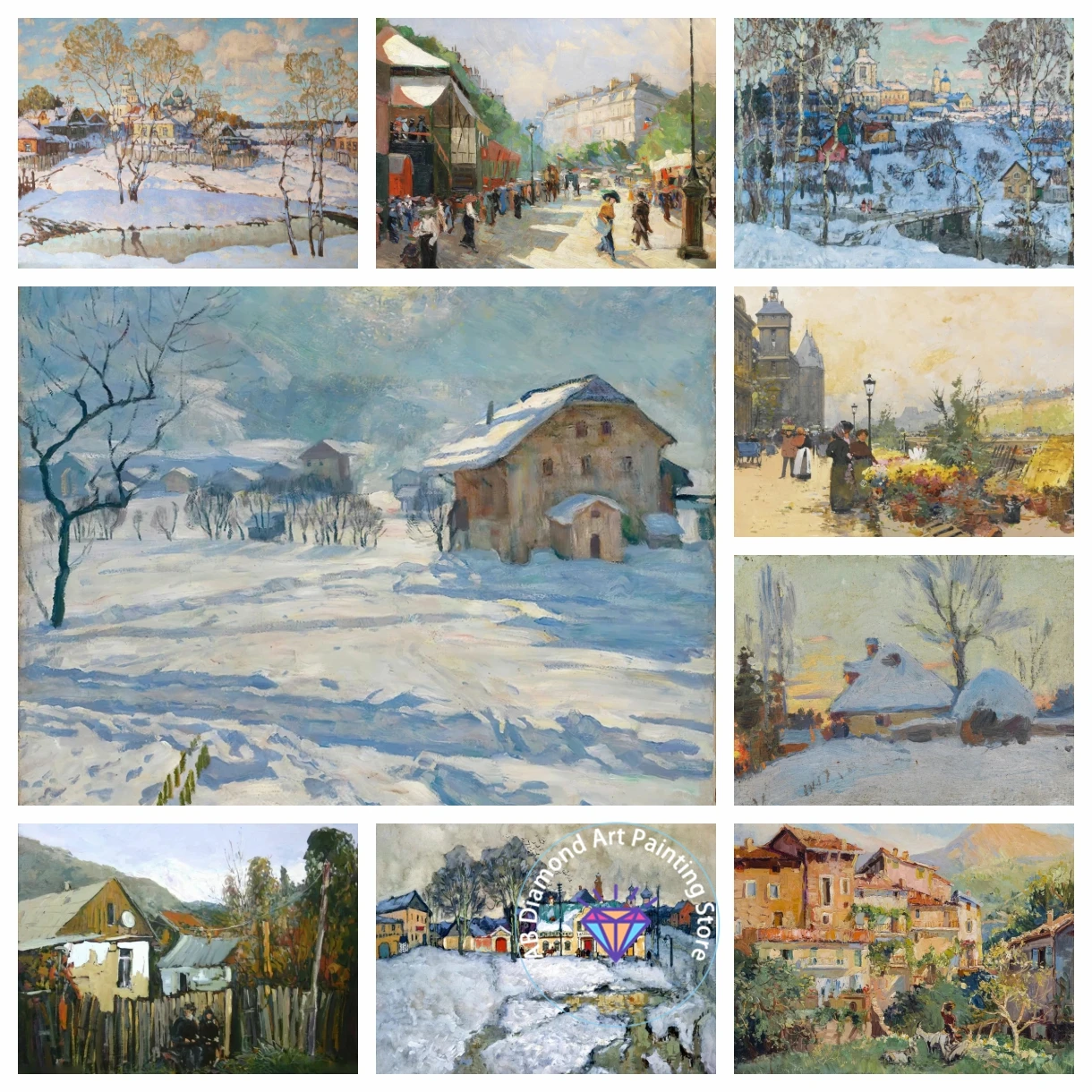 

Landscape AB Diamond Painting Kits Town Winter Trees Mosaic Embroidery Jewelry Cross Stitch Home Decor Children's Gift Crafts 5d