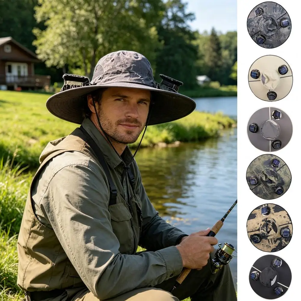 Portable Cooling Sun Hat Outdoor Activities Cap with Built in Fan Solar Power System UPF 50 Breathable Wide Brim Hat for Hiki
