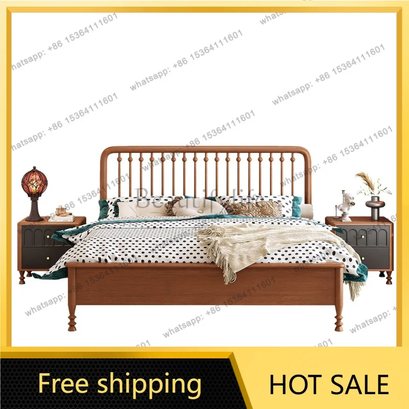 Factory Direct Sales Retro American Solid Wood Bed Flush Edge Modern Simple Windsor Bed Medium Antique
