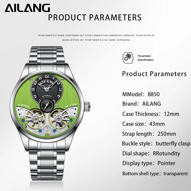 AILANG Jam Tangan Mekanik Pria Jam Tangan Mewah untuk Pria Tourbillon Skeleton Jam Tangan Pria Jam Pria Sapphire Dropshipping