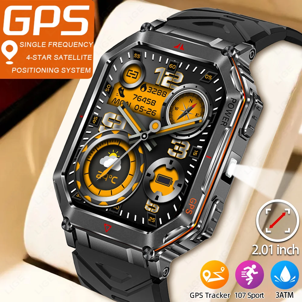 

LIGE Men's Smart Watch Outdoor Altitude Barometer Compass Sports Smartwatch 2.01 inch Fitness Tracker Heart Rate Health Monitor