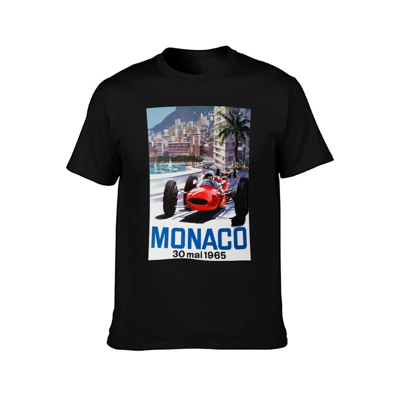 Gran Prix de Monaco 1965, vintage poster, car poster, black bg T-Shirt Trendy Print Short Sleeve T-Shirt